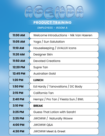Agenda - Product Training